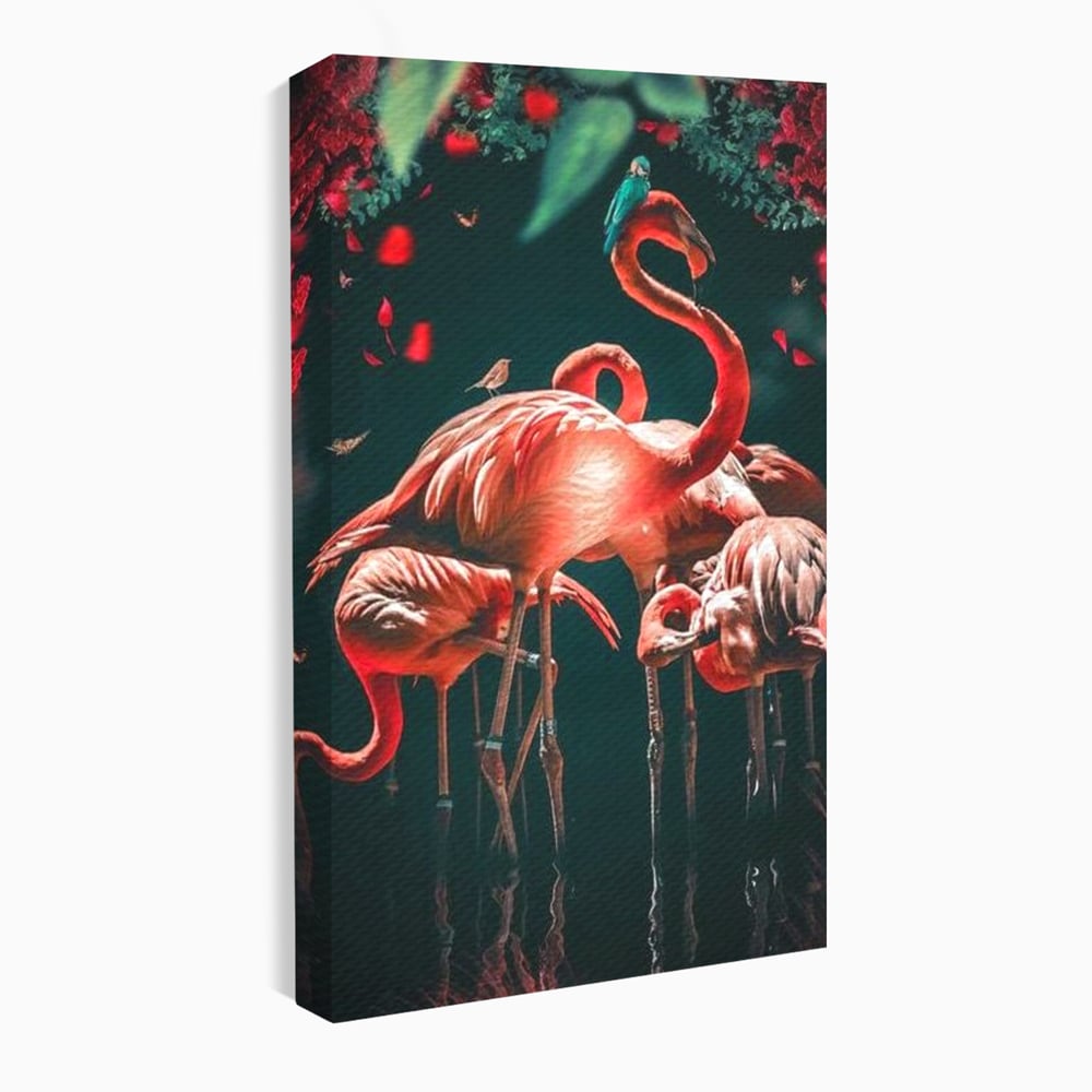 Tablou canvas cu tablou canvas cu flamingo roz, fara rama, pe sasiu de lemn